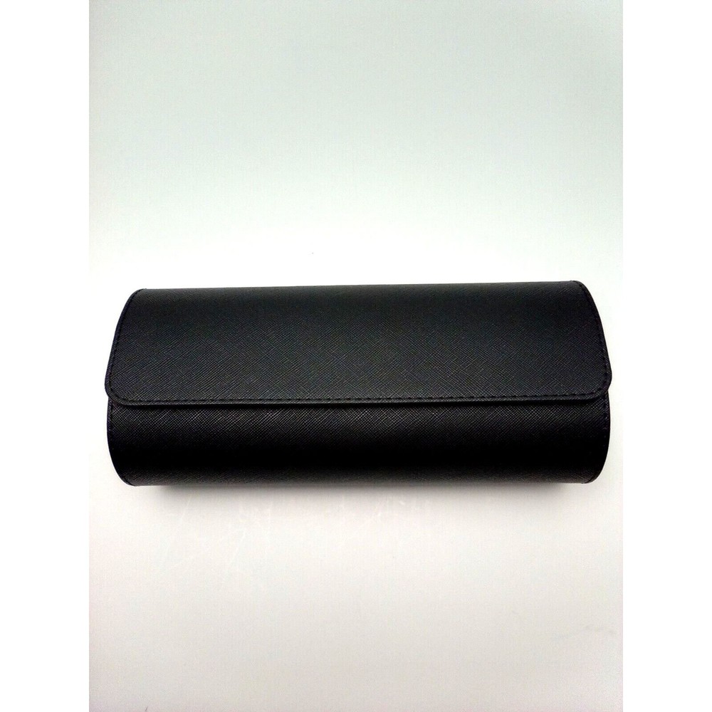 Timelmt Vegan Black Leather Snap Close 3 Watch Traveling Case Soft Velvet Inside - Picture 4 of 9